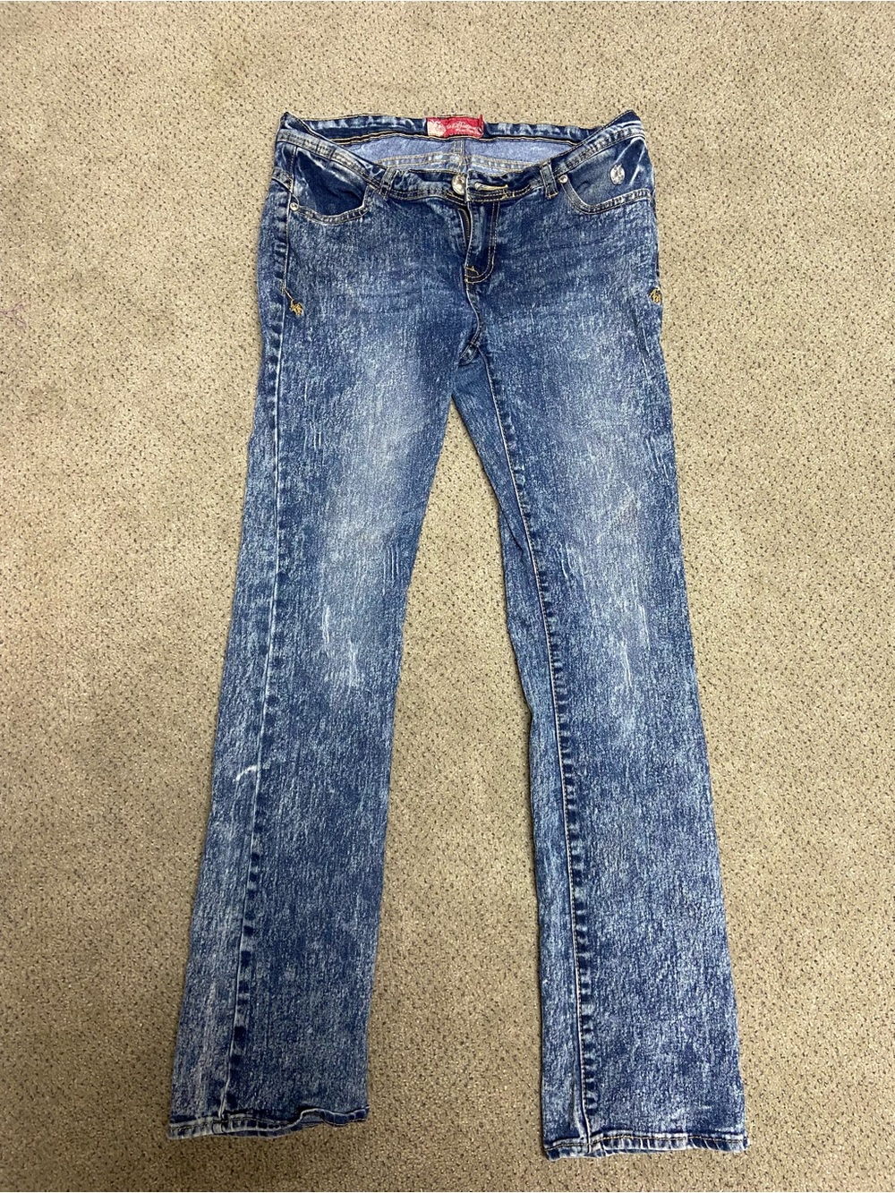 Vintage Y2K Apple Bottoms Women's Blue Acid-Wash Straight Jeans